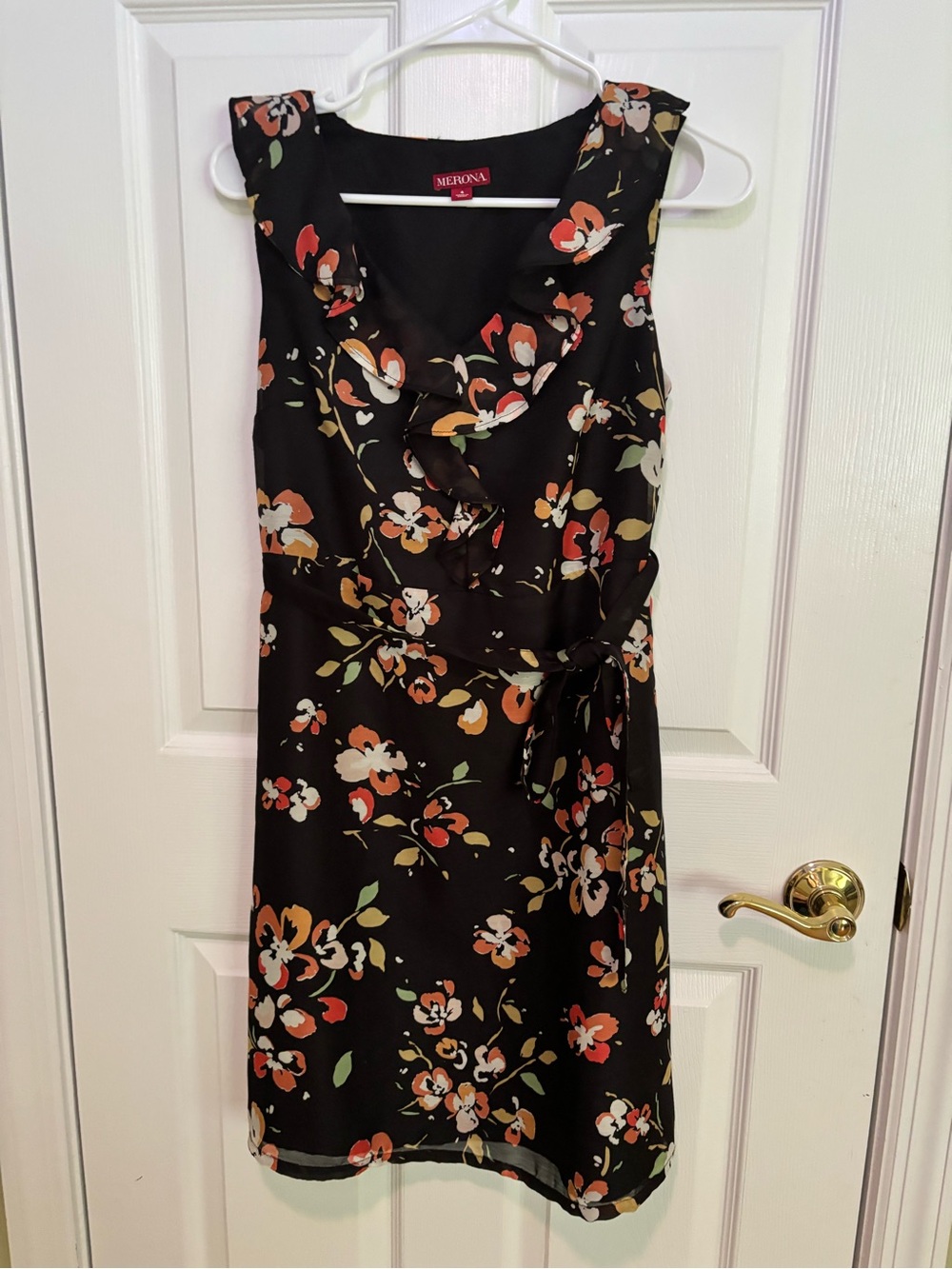 Merona Black Floral Ruffle Wrap Midi Dress
